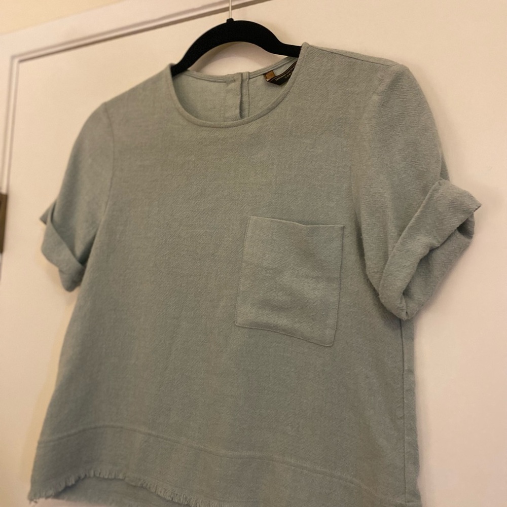 Zara Soft Gray Rolled Sleeve Button Back Tee